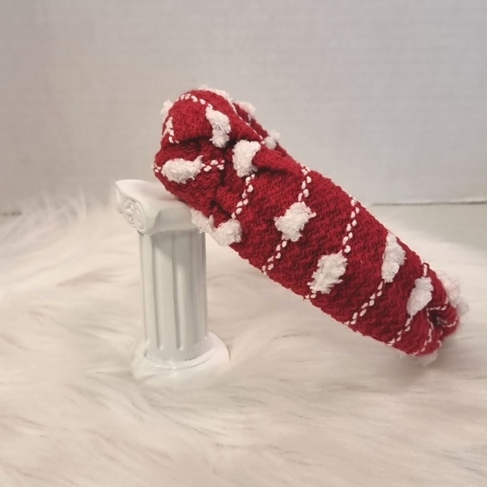 New! Cozy Red & White Festive Knit Padded Headband